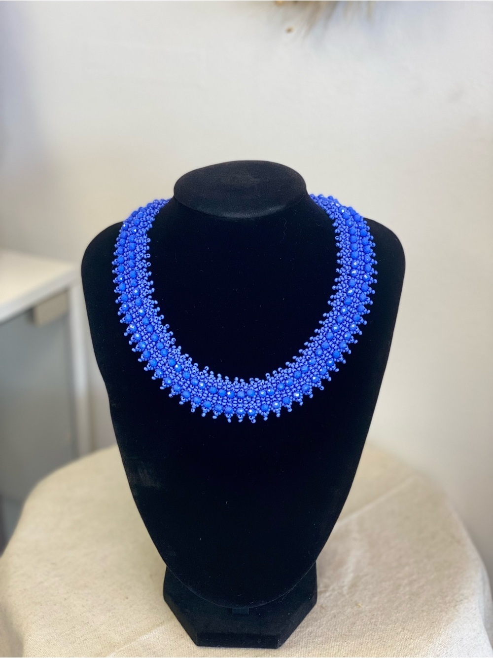 Handcrafted Royal Blue Beaded Collar Necklace